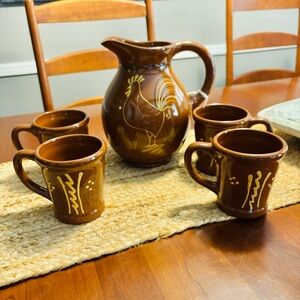 Red ware Pitcher & 4 cups by “Park Design”
